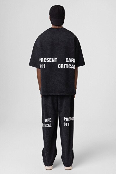 VAMOSCLO Πλενόμενο Σετ Αθλητικό Κοστούμι Πίσω με τύπωμα oversized Μαύρο