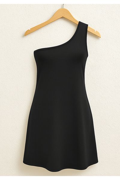 Little Visqon Women's One Shoulder Strap Crepe Mini Dress