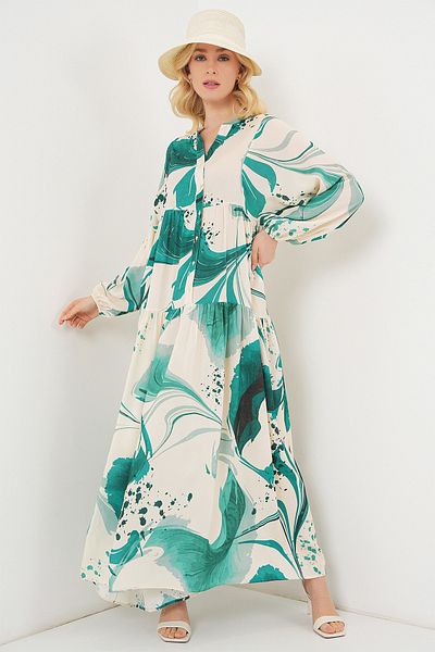 Bigdart Women's Patterned Long Hijab Dress 2585 - Emerald Green