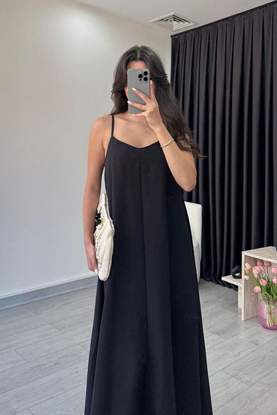 ECEMİ Aspen Black Basic Strap Dress