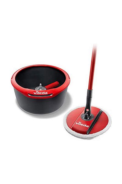 Vileda Spin & Clean Mop with Bucket, Polypropylene, Rotary, Black/Red