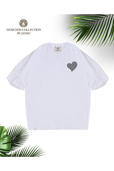 JANSO GROUP -Women Cotton Printed White Heart Short Sleeve Tshirt Oversize Big Size