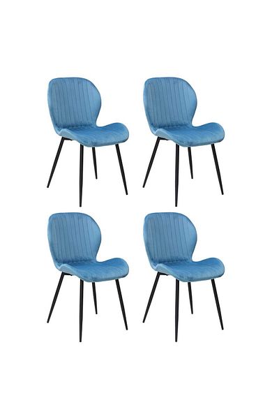 ARTA DOOR Set 4 Scaune Tapitate Opal Negru pentru Dining și Bucătărie, Picioare Metalice