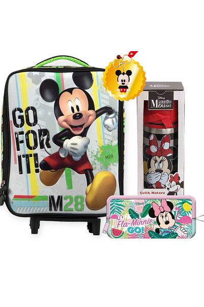 Mickey Mouse Ottonya Kindergarten Bag with Squeegee, Double Eyed Pen Bag, Keychain and Steel Flask Gift