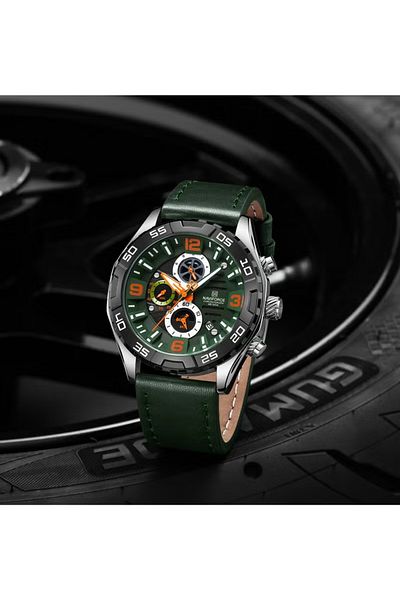 Naviforce Sport Chronograph Wrist Watch for Men with Leather Strap Water Resistant