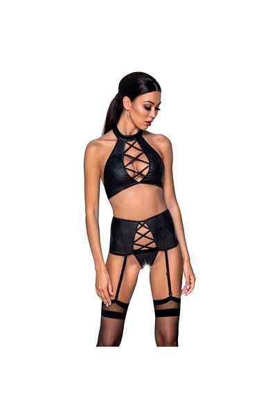 Passion Set de lenjerie intimă Nancy din 3 piese, negru, mărime L/XL