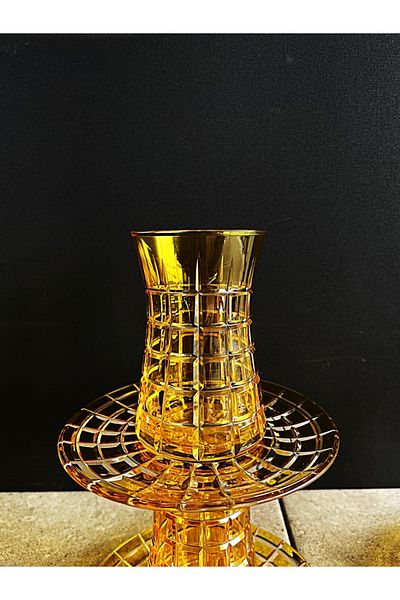 DECOSTYLE Pasabahce Saddlebag Cutting Decor Tea Set-6 Person 12 Piece Yellow Color