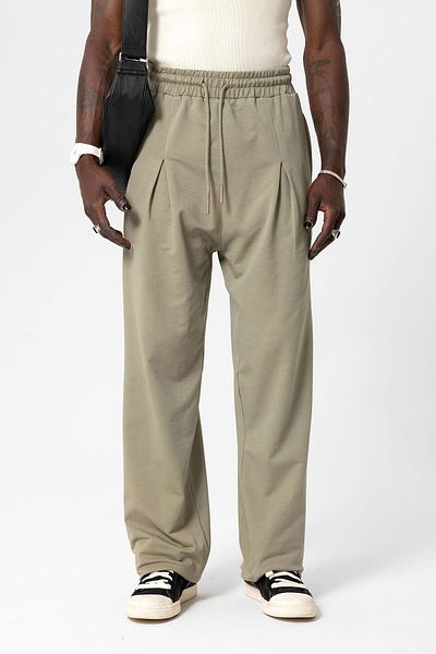 VAMOSCLO Basic Baggy Tracksuit Bottom Khaki