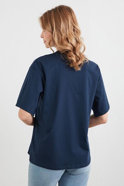 Fulla Moda Triangle Embroidered Crew Neck Oversize T-Shirt