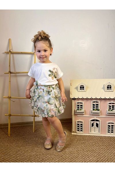 My Lusa baby wear Girl's Double Suit with Floral Skirt