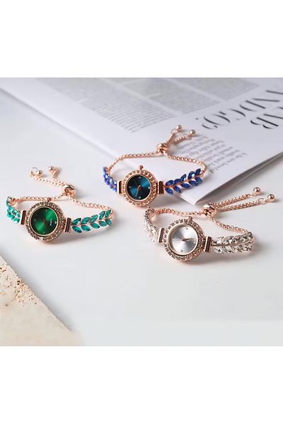 G Sport POLO New Fashion Zircon Stone Leaf Thin Strap Adjustable Elevator Bracelet Women's Wrist Watch