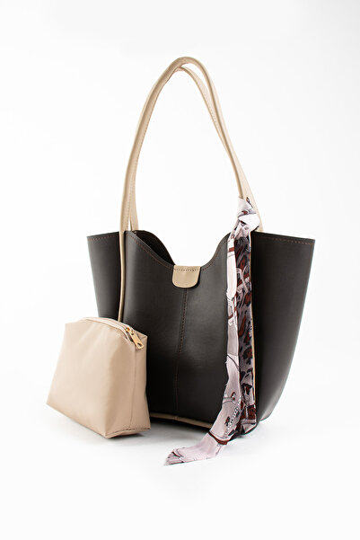 Judour Bags Geantă de umăr din piele moale cu detaliu eșarfă și cățeluș