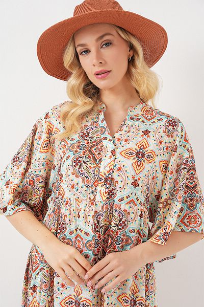 Bigdart Women's Patterned Short Sleeve Dress 2562 - Brown