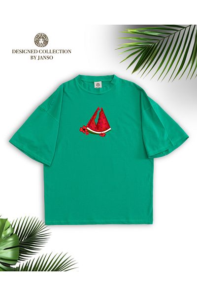 JANSO GROUP -Women Cotton Printed Palestine Watermelon Map Short Sleeve Tshirt Oversize Big Size