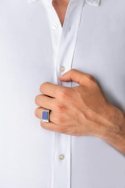 So CHIC... Poseidon’un Mührü Lapis Taşlı Cilalı Gümüş Erkek Yüzük