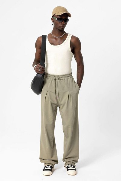 VAMOSCLO Basic Baggy Tracksuit Bottom Khaki