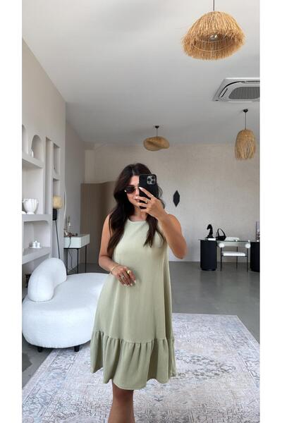 Buket Teke Φόρεμα σε απόχρωση φιστικιού με έξι βολάν