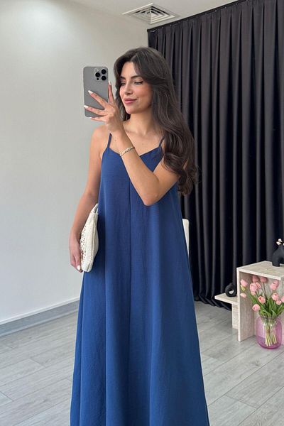 ECEMİ Aspen Petrol Blue Basic Strap Dress