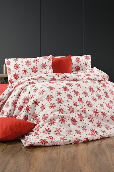 GARDEN ROOM Single Duvet Cover Set with Elastic Sheet Kartanesi̇ White - Red