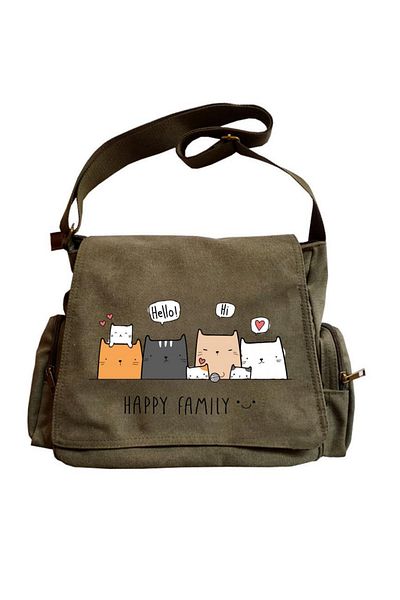 Toum Cute Cat Seriouse Printed Unisex Messenger Bag