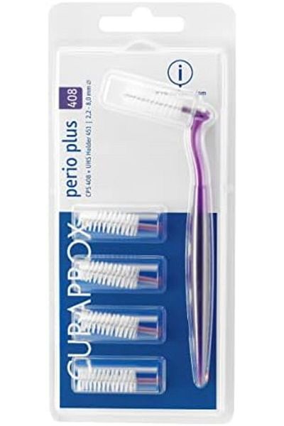 Curaprox فرشاة CPS 408 للعناية بالأسنان | 5 فرش CPS 408 للعناية بالأسنان وحامل UHS 451 بلون بنفسجي غامق | فرشاة تنظيف عميقة