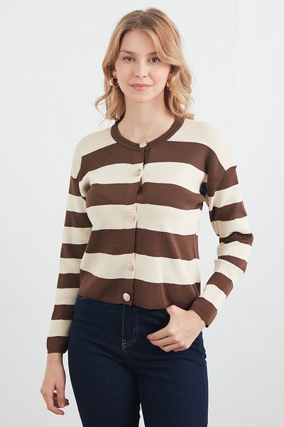 Fulla Moda Ζακέτα πλεκτή με ριγέ κουμπιά