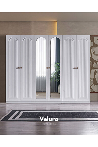 Velura Home & Living Bohem Modern 6 Kapaklı Aynalı Gardırop (Dolap)