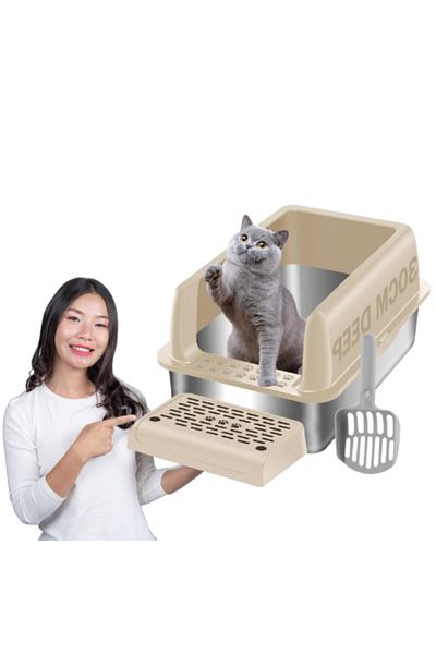 TRADE BAY Stainless Steel Cat Litter Box Large Size 60x40x30cm