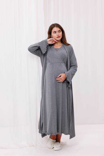 Yulem Homewear Set de 2 cămașă de noapte și halat de maternitate din bumbac a...