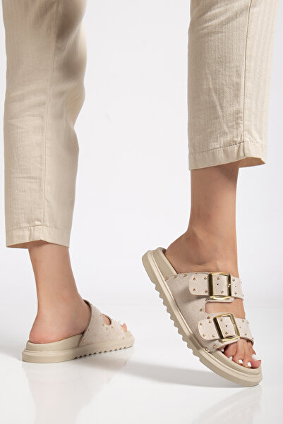 Pier Vino Anatomical Sole Women's Slippers with Pins Beige Suede Comfortable ...