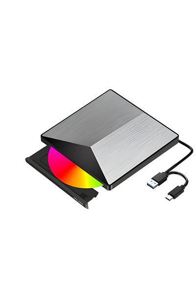 NewEvo 2in1 External Optical Drive, USB 3.0 and USB-C 3.1, DVD CD-RW, Laptop Driver, Plug & Play
