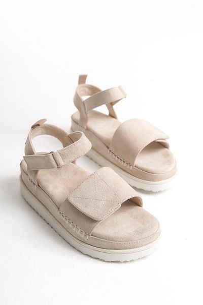 Ayakkabı Delisiyim Women's Sandals Beige Color Ugga Thick Soled Velcro Orthopedic Comfortable Lightweight Ankle Strap