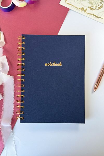 Martius Art A5 Spiral Hard Cover Linen Plain Unlined Undated Notepad Navy Blue