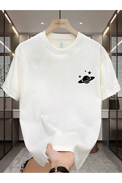 AEMİ Tricou oversize unisex cu decolteu cu imprimeu Saturn