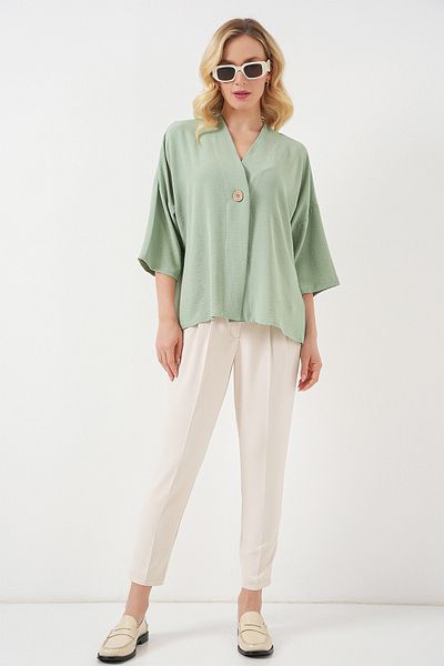 Bigdart Women's Short Sleeve Oversize Kimono 5969 - Çağla