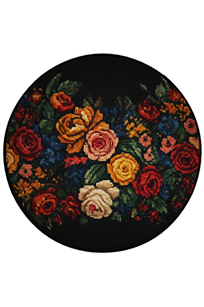 Rugs Modern Halı MOSSO Çok Renkli Kanaviçe Görünümlü Çiçek Desenli Dokuma Tab...