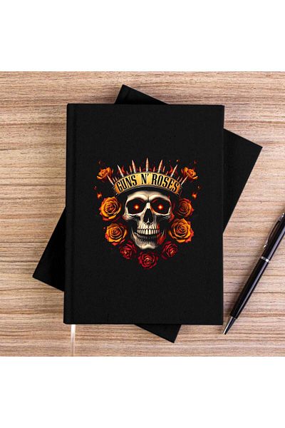 Z zepplin Guns N Roses Skull Bullet Black Unlined Canvas Notebook