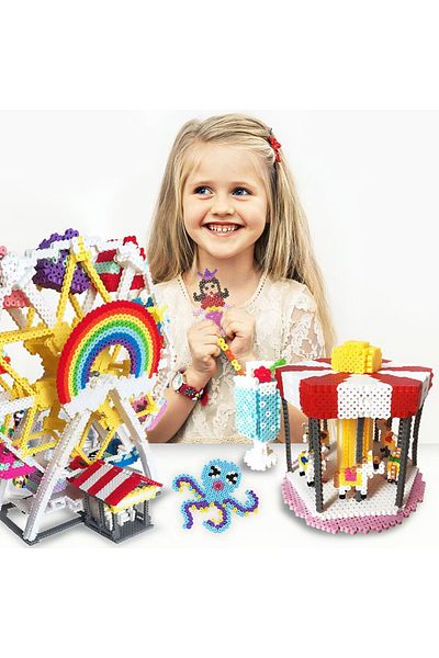 NewEvo Set of 8000 NewEvo Iron-on Beads in 15 Colors, 6 Transparent Stacking Pads, 2 Sheets of Iron Paper