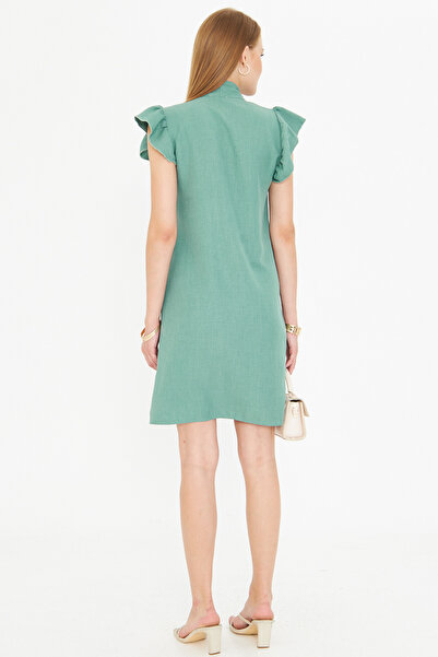 armonika Γυναικείο Πράσινο Φόρεμα με λαιμόκοψη V με βολάν με λεπτομέρεια γραβάτα ARM-25Y001022