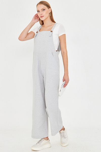 armonika Women's Gray Pocketed Wide Leg Gardener Jumpsuit Arm-25Y001043
