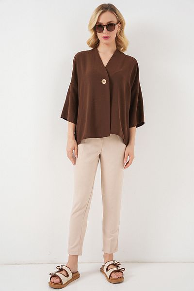 Bigdart Women's Short Sleeve Oversize Kimono 5969 - Brown