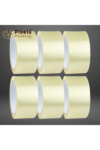 PixelsPacking PixelsPacking 6 Pack Clear Adhesive Tape + Tape Dispenser Cutter 60 Yards Long 2 Inch Wide, Perfect for Parcels