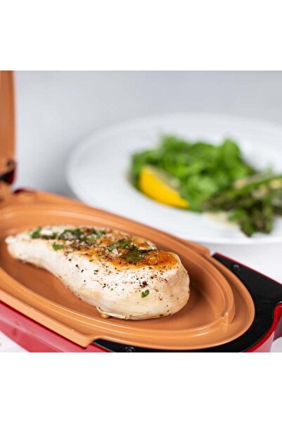 divendi-ro Mini electric frying pan, 800W, Ceramic and Copper, 13 x 33 x 9 cm, Red