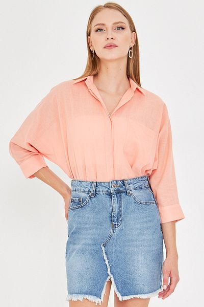 armonika Cămașă casual de in pentru femei Yavruağzı cu buzunare ARM-21Y001035