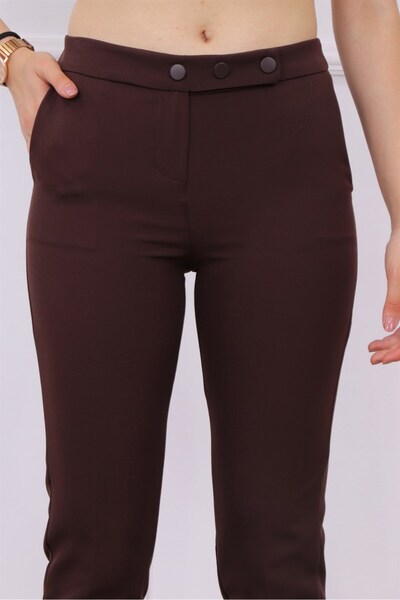 dubai showroom 3 düğmeli dar paça kumas pantolon acı kahve