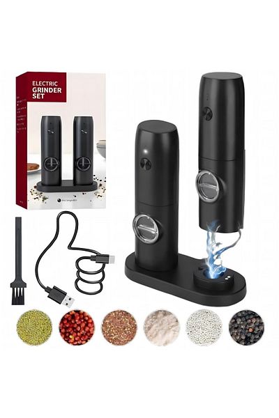 divendi-ro Set of 2 Electric Spice Graters, USB Charging, with LED Light, Black