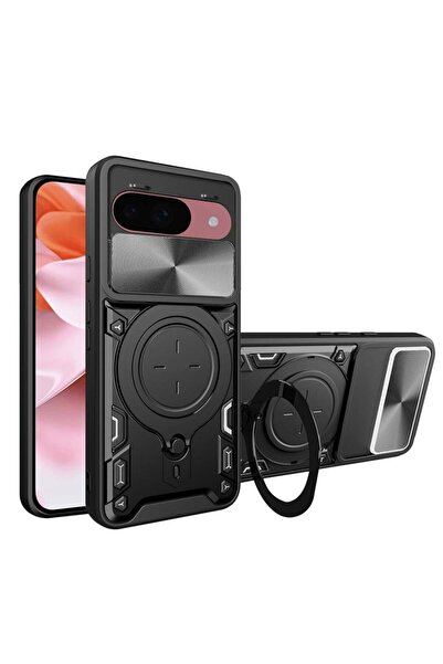 SKYDDAR INNOVATION Case for Google Pixel 9 / Pixel 9 Pro, CamGuard Pro, Magnetic Ring, sticker set, Black