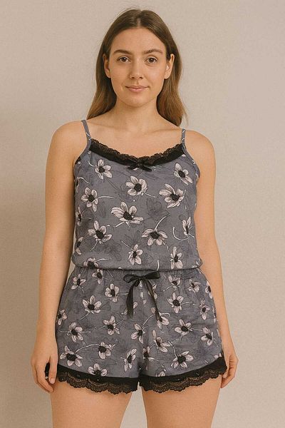 Humaone Summer Pajama Set with Lace Detail String Suspender Shorts