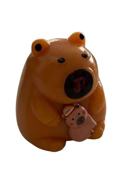 Squishy Jucărie Capibara cu Mascotă, Antistres, Maro, Gumă