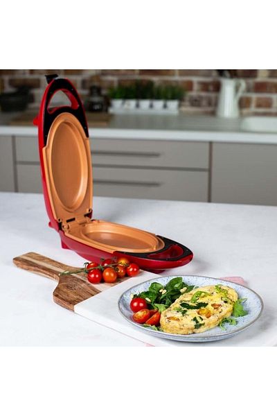 divendi-ro Mini electric frying pan, 800W, Ceramic and Copper, 13 x 33 x 9 cm, Red